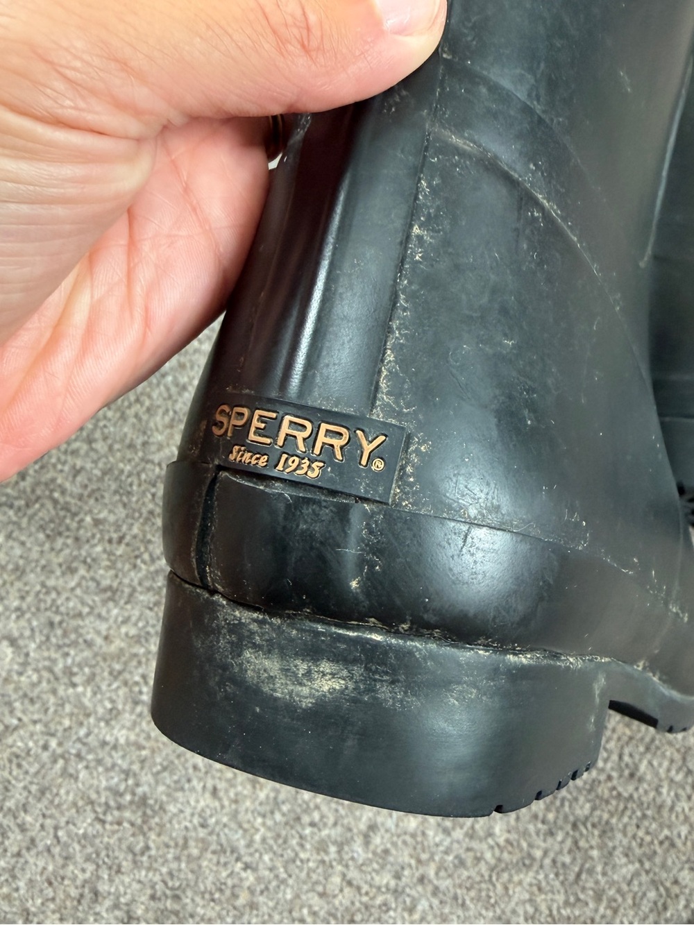 Sperry Black Calf Length Tall Waterproof Rain Boots Women’s 8 Leather Trim Y2K - Picture 7 of 11